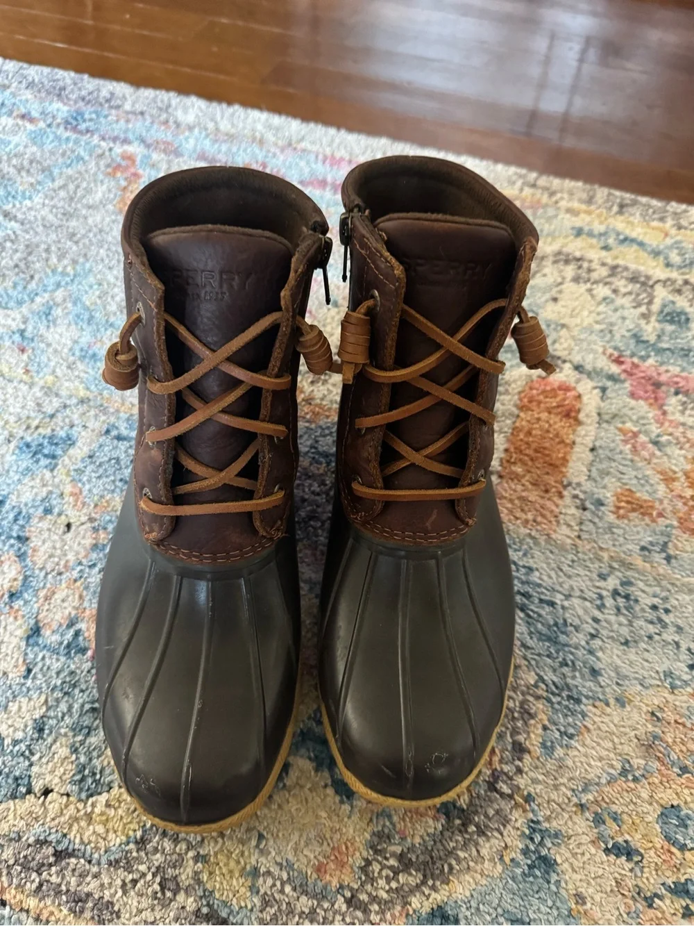 Sperry Kids Brown Leather and Black Waterproof Duck Boots